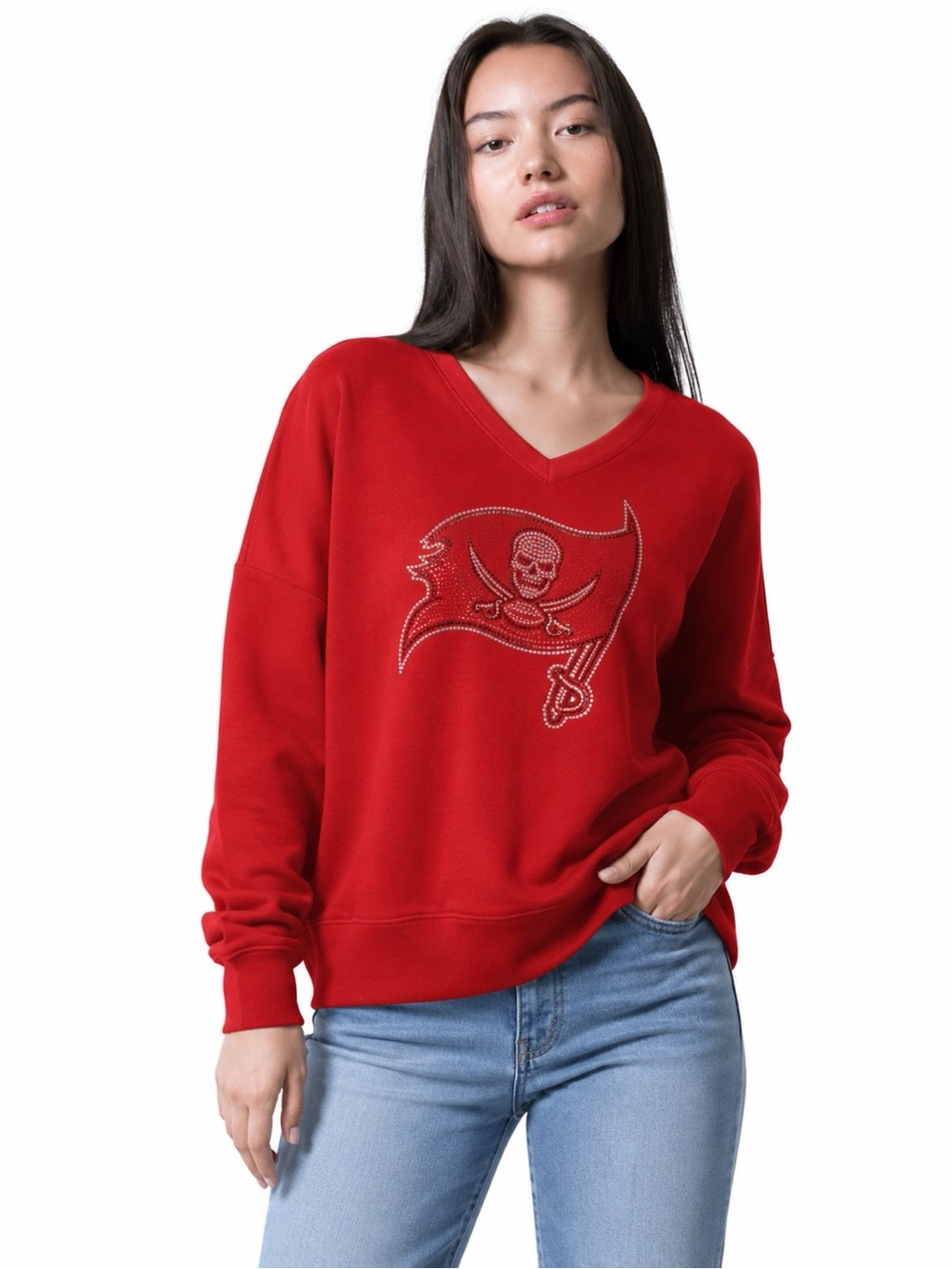 NFL Team Apparel NWT Tampa Bay Buccaneers Rhinestone Sweatshirt Red Women Size M